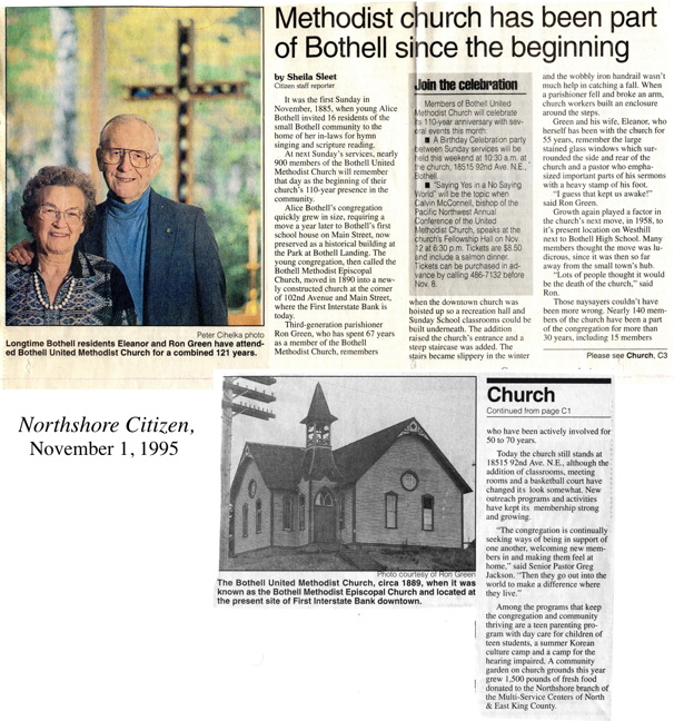 Northshore Citizen article on 110th anniversary of Bothell Methodists.