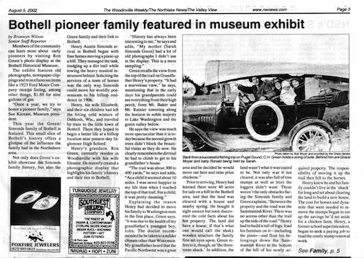 Woodinville Weekly article about the museum's honoring the Green family