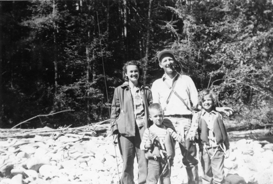 The Green family, Eleanor, Ron, Darrell and Janet on a camping/fishing trip.