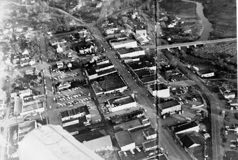 Bothell, mid-1950s, before the Methodist Church was torn down after the congregation moved in May 1958 up next to the high school.